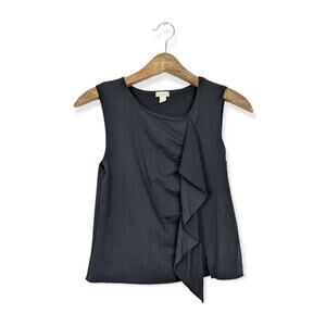 Hinge Black Ruffle Front Sleeveless Tank Top